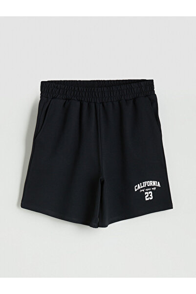 LC Waikiki Дамски къси панталони с щампа California, черни и еластични, XSIDE