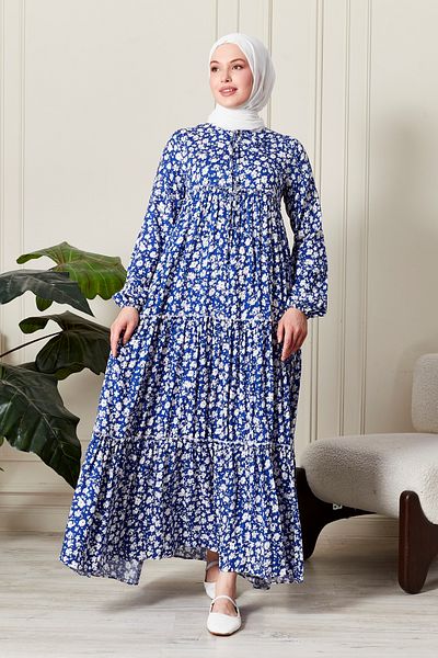 fistan Skirt Layered Flower Patterned Gypsy Viscose Dress Hijab Dress Mother's Dress Prayer Dress