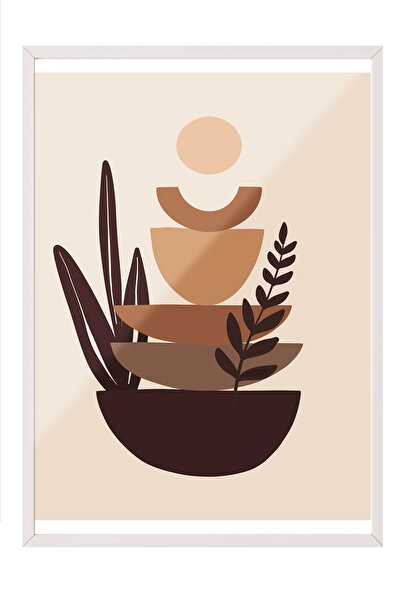 Zestia Tablou cu ramă albă, vază și pietre abstracte, design echilibrat și es...