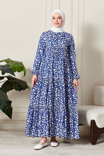 fistan Skirt Layered Flower Patterned Gypsy Viscose Dress Hijab Dress Mother's Dress Prayer Dress