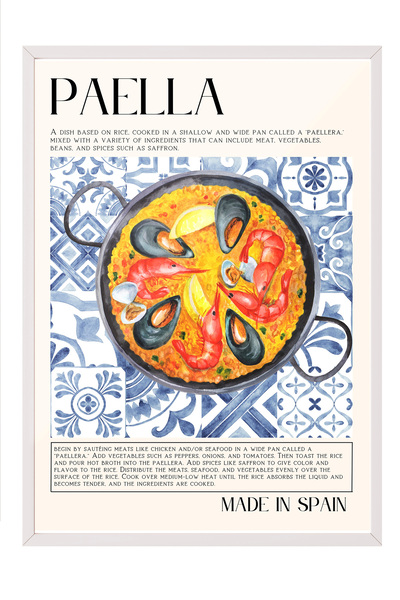 Zestia Tablou cu ramă albă, farfurie pentru paella, decor pentru bucătărie, p...