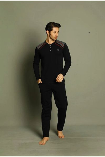 Yağmur Giyim IŞILAY Navy Blue μπορντό ριγέ μπροστά με 3 κουμπιά καρό πιτζάμες καλοκαιρινές μακρυμάνικοι ανδρικές πιτζάμες 1