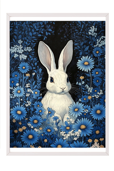 Zestia Πίνακας με λευκό πλαίσιο, Κουνέλι ανάμεσα σε μαργαρίτες, Αφίσα σε στυλ...