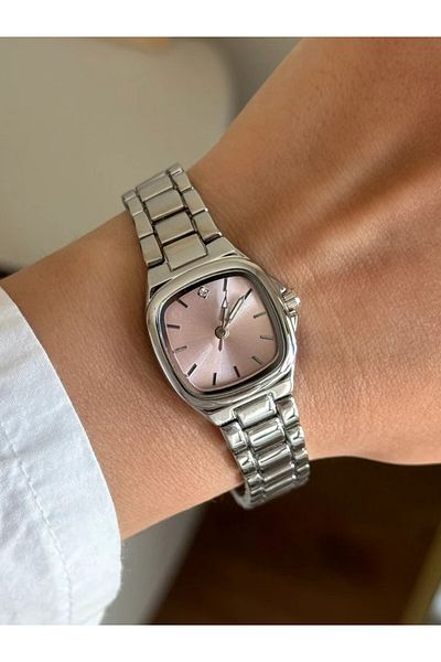 RoseandRoses Marvace Square Case Women Wrist Watch Silver (Pink Dial)