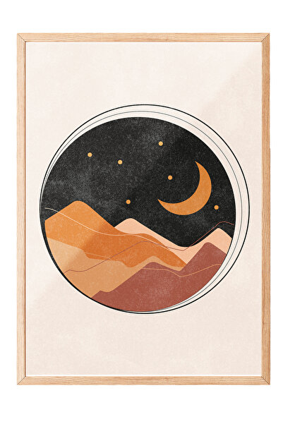 Zestia Tablou cu ramă din lemn, peisaj deșertic și lună, poster în stil minim...