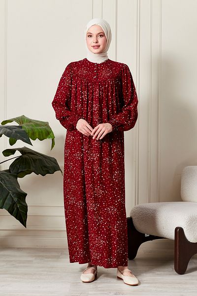 fistan Floral Print Round Robe Mother Hijab Dress