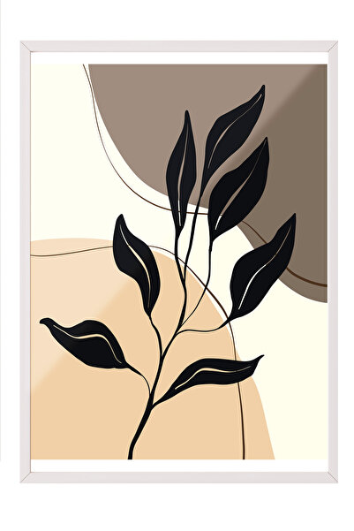 Zestia Tablou cu ramă albă, frunze negre, poster cu desen minimalist cu linii...
