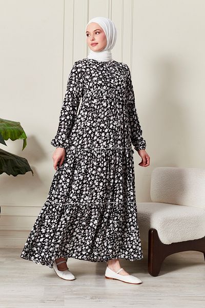 fistan Skirt Layered Flower Patterned Gypsy Viscose Dress Hijab Dress Mother's Dress Prayer Dress