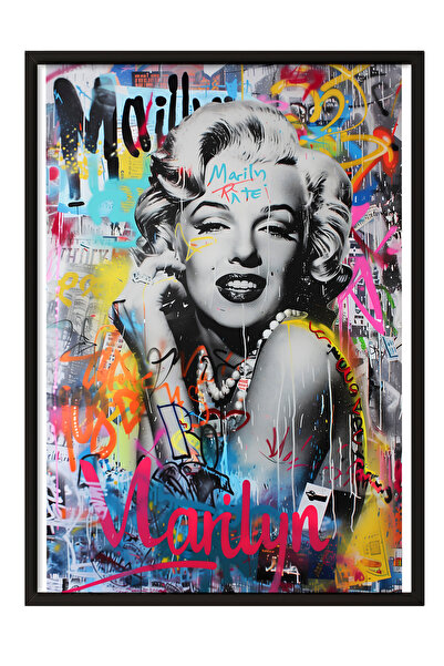 Zestia Tablou înrămat negru, Marilyn Monroe, fundal cu graffiti, poster în st...
