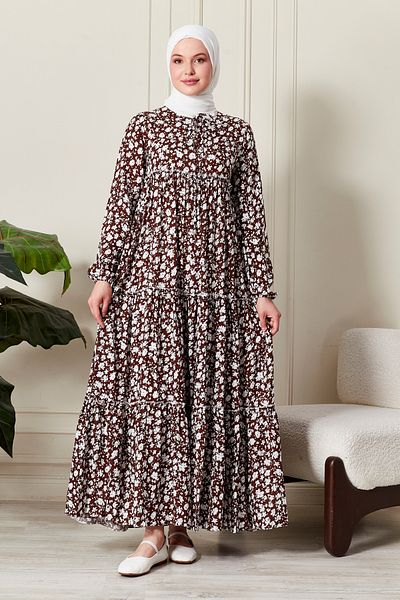 fistan Skirt Layered Flower Patterned Gypsy Viscose Dress Hijab Dress Mother's Dress Prayer Dress