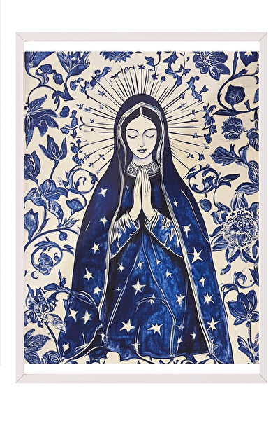 Zestia Πίνακας με λευκό πλαίσιο, Εικονογράφηση της Παναγίας, Μπλε Αποχρώσεις,...