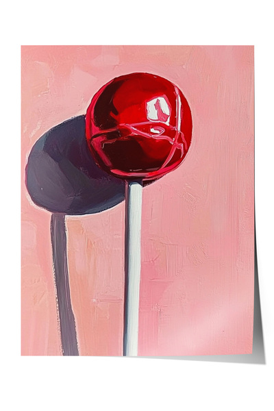 Zestia Poster fără ramă, acadea roșie, fundal roz, poster în stil pictură acr...