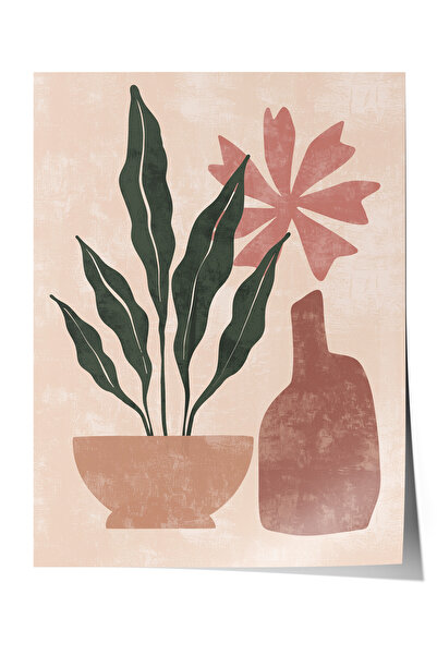 Zestia Poster fără ramă, vază roz și flori, poster în stil minimalist cu form...