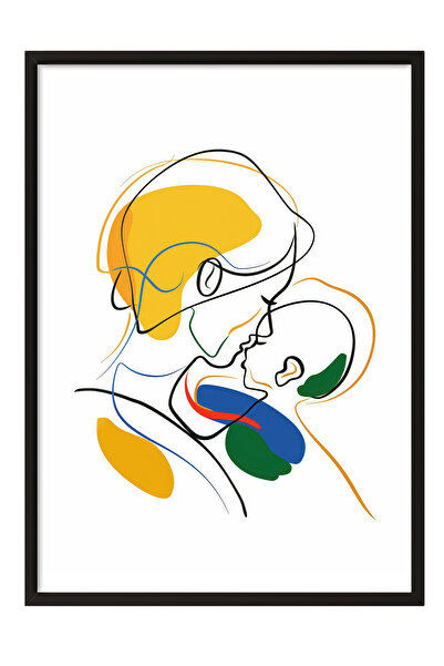 Zestia Tablou înrămat negru, Mamă și copil, Stil minimalist cu linii, Poster ...