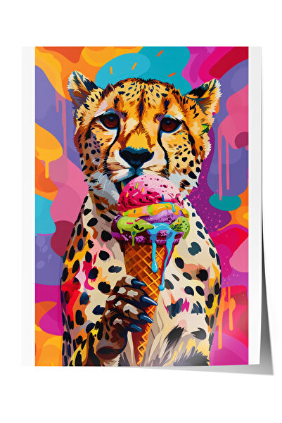 Zestia Poster fără ramă, leopard, înghețată și fundal colorat, poster în stil...