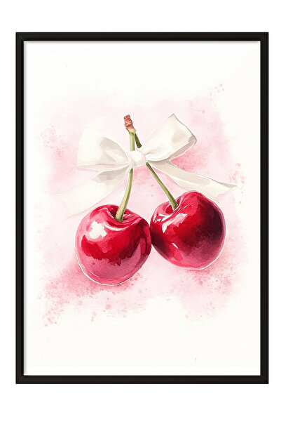 Zestia Картина с черна рамка, череши, детайл с бяла панделка, плакат в акваре...