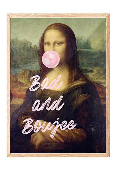 Zestia Tablou cu ramă din lemn, Mona Lisa, tipografie cu tematică de gumă și ...