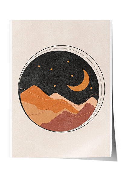 Zestia Αφίσα χωρίς πλαίσιο, Τοπίο ερήμου και φεγγάρι, Αφίσα μίνιμαλ στυλ με κ...