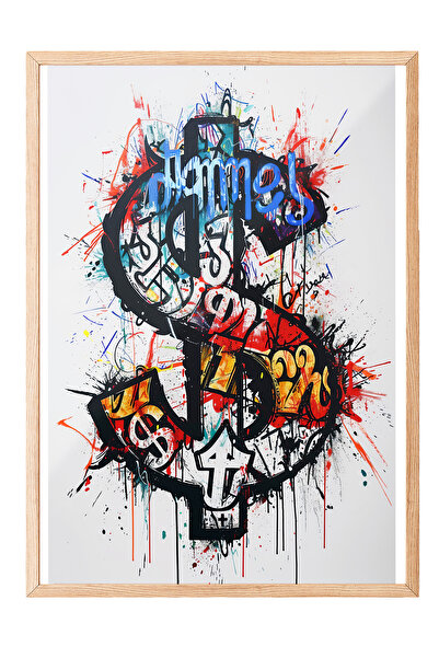 Zestia Tablou cu ramă din lemn, stil graffiti, ancoră în stil graffiti, sloga...