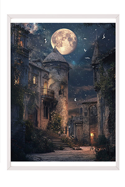 Zestia Tablou în ramă albă, Străzi ale unui oraș medieval, Lumină de lună și ...