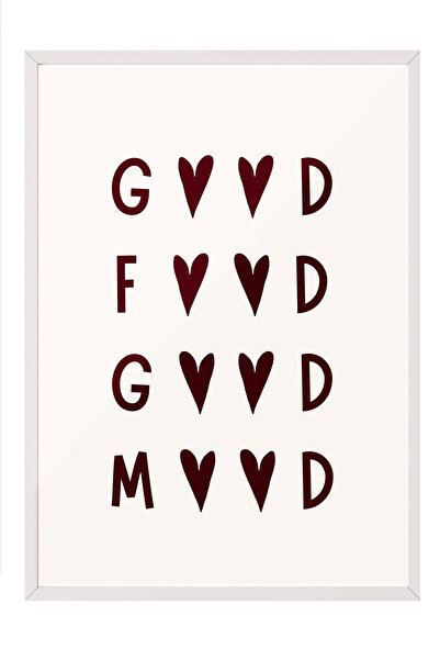 Zestia Tablou cu ramă albă, simbol inimă tipografic, text roșu, poster minima...