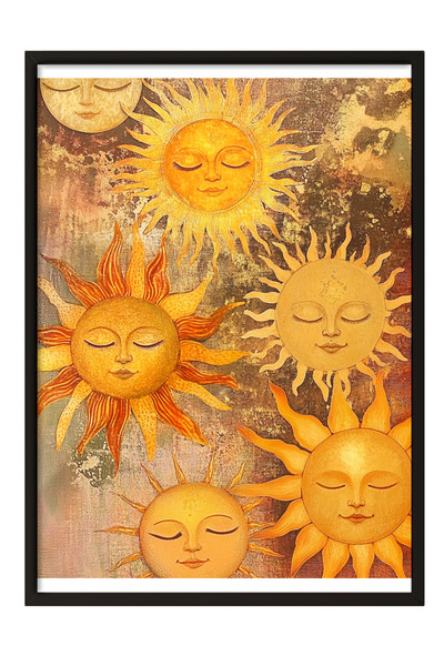 Zestia Tablou înrămat negru, Fețe solare, Poster cu design spiritual în tonur...