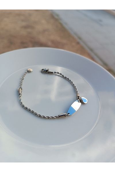 Blotch Name Writable Heart Twist Chain Detailed Antiallergic Children's Steel Bracelet Imprint