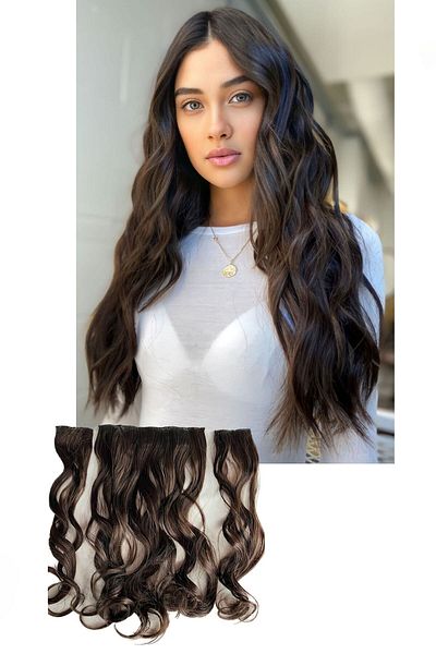 misotrend Heat Resistant Half Moon Hair Snap / Wavy / Dark Chestnut / 60cm / 110Gr (4 # )