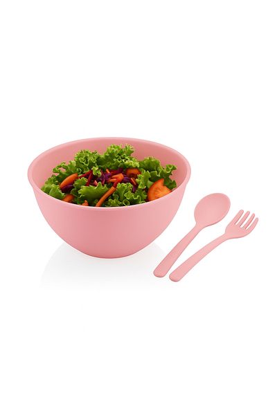 CEZVE HOME Salad Bowl with Fork and Spoon -Pink