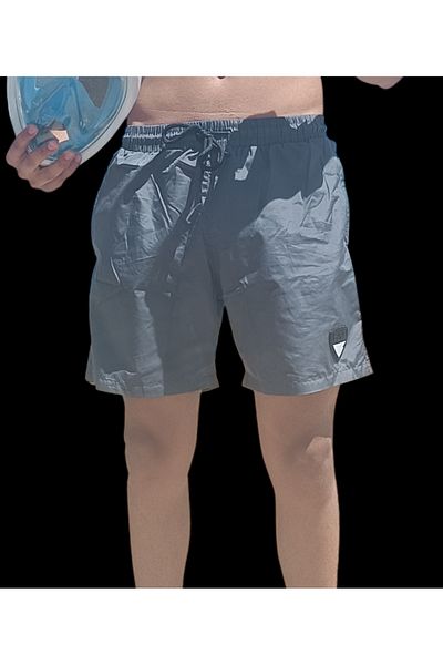Blotch Gray Color Pocket Zipper Men's Swim Shorts