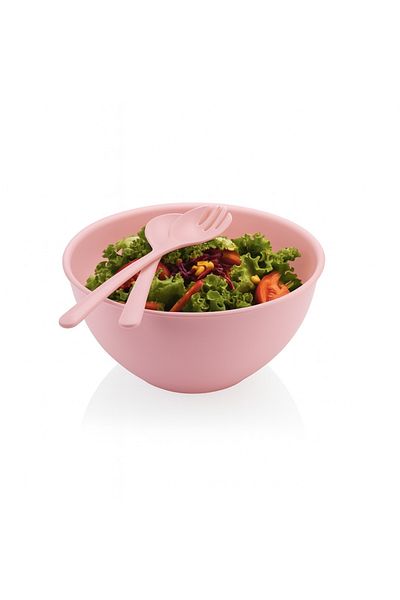 CEZVE HOME Salad Bowl with Fork and Spoon -Pink