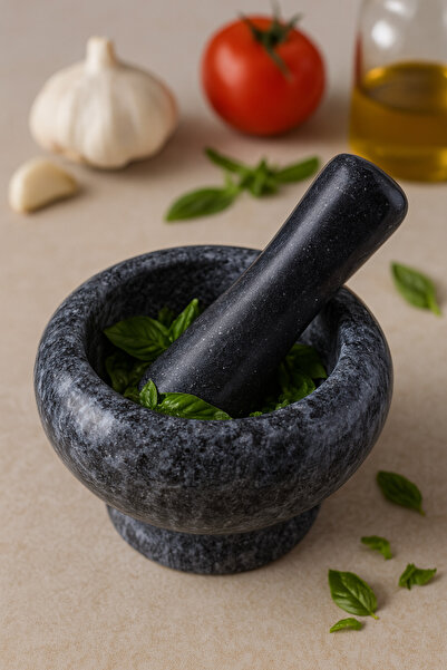 CEZVE HOME Mermer Havan Seti Sarımsak Havanı -Siyah