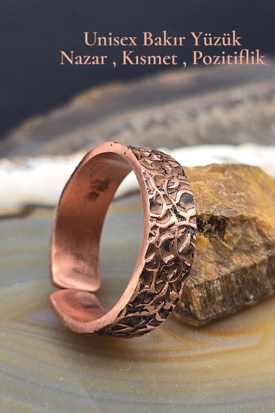 NBS Beautiful Naturel Stones Ring Copper Unisex Adjustable Handcrafted Real Quality (Women's Size S) (Men's Size m)