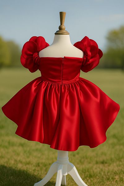 MUSGEM Special Design Red Flower Detailed Satin Girls' Evening Dress