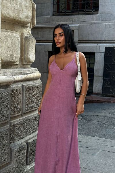 Edela Rochie lungă din țesătură cu aspect de in, cu curea reglabilă 8088