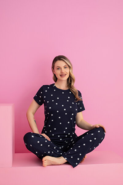 rindahomewear Жіночий піжамний комплект з коротким рукавом, синього кольору, ...