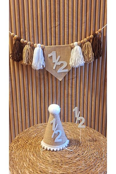 asöy 6 Months 6 Months Hat High Chair Wall Pennant White 1/2 Half Age Party Set of 3 Pennant