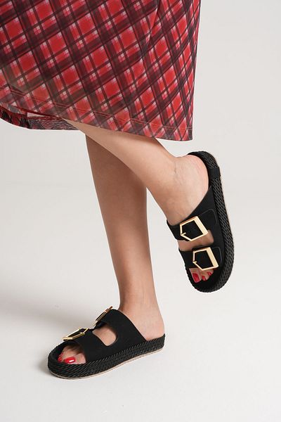 MİSSJENY Double Buckle Women's Slippers