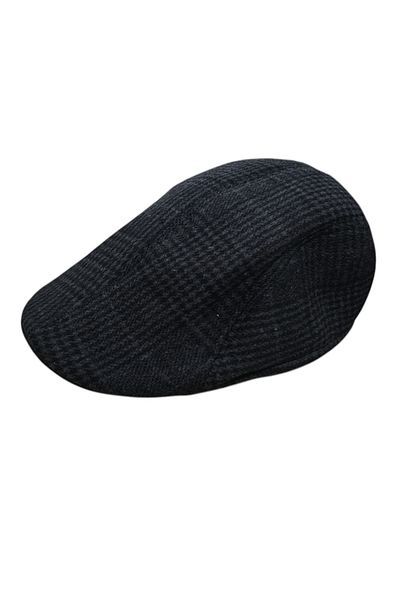 OEM Men's British style beret, padded, casual-elegant, with textured herringbone pattern, Black
