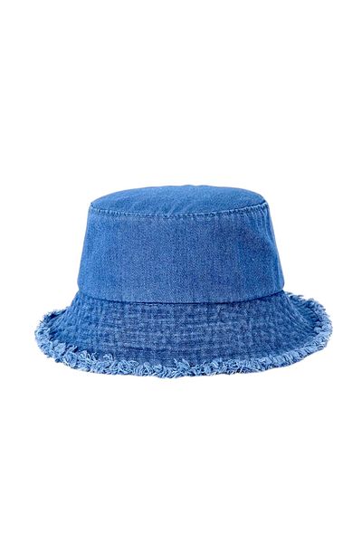 OEM Unisex Denim Bucket Hat, Wide Brim with Raw Hem, Retro Casual - Blue