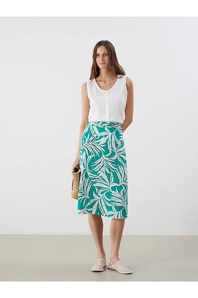 LC Waikiki Green Floral A-Line Skirt with Elastic Waist -Akrglobal-