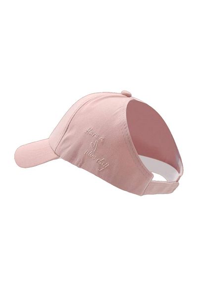 OEM Women's baseball cap - heart embroidery, Have a Nice Day message, ponytail, Pink