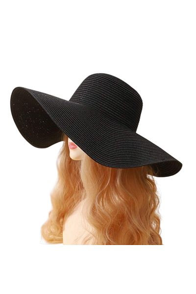 OEM Women's Large Hat, Boho Style, Straw Material, Lightweight and Elegant, Black