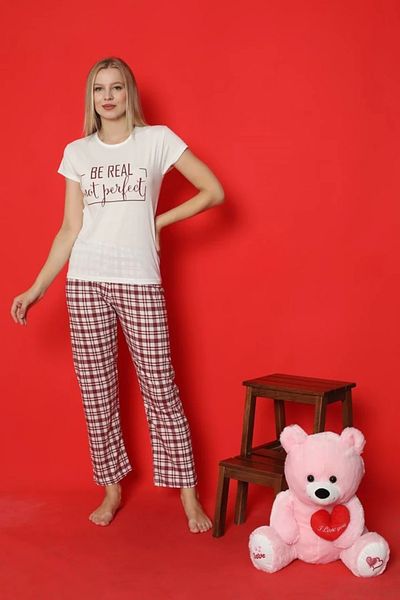 Yağmur Giyim Mlale Be Real Patterned Suprem Fabric Short Sleeve Pajamas Set 4014-E