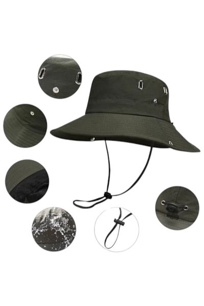OEM Unisex 2-in-1 large brim hat, UV protection, for camping, hiking, fishing, Army green