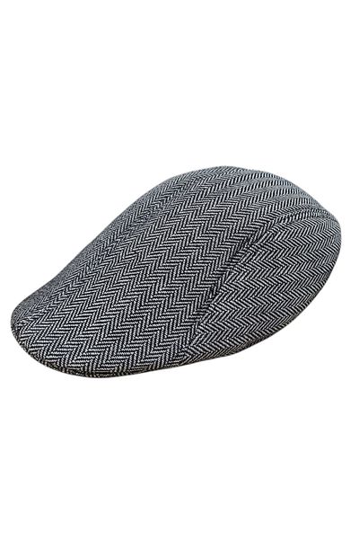 OEM Men's British style beret, padded, casual-elegant, with textured herringbone pattern, Black-White