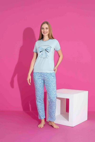 Yağmur Giyim Tarp Blue Bow Printed Mother Pajamas Set 2974-m