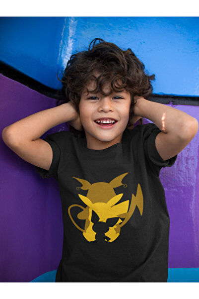 SEVBANO تي شيرت بيكاتشو شادو مطبوع للجنسين بيكاتشو كارتون للأطفال (1-12 سنة)