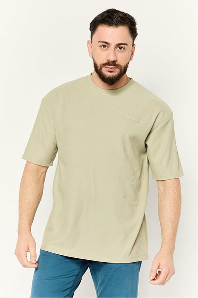 Core Elements Men Crew Neck Short Sleeve Brand Logo T Shirt, Sage Green