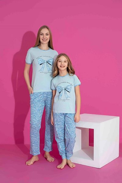 Yağmur Giyim Tarp Blue Bow Printed Mother Pajamas Set 2974-m